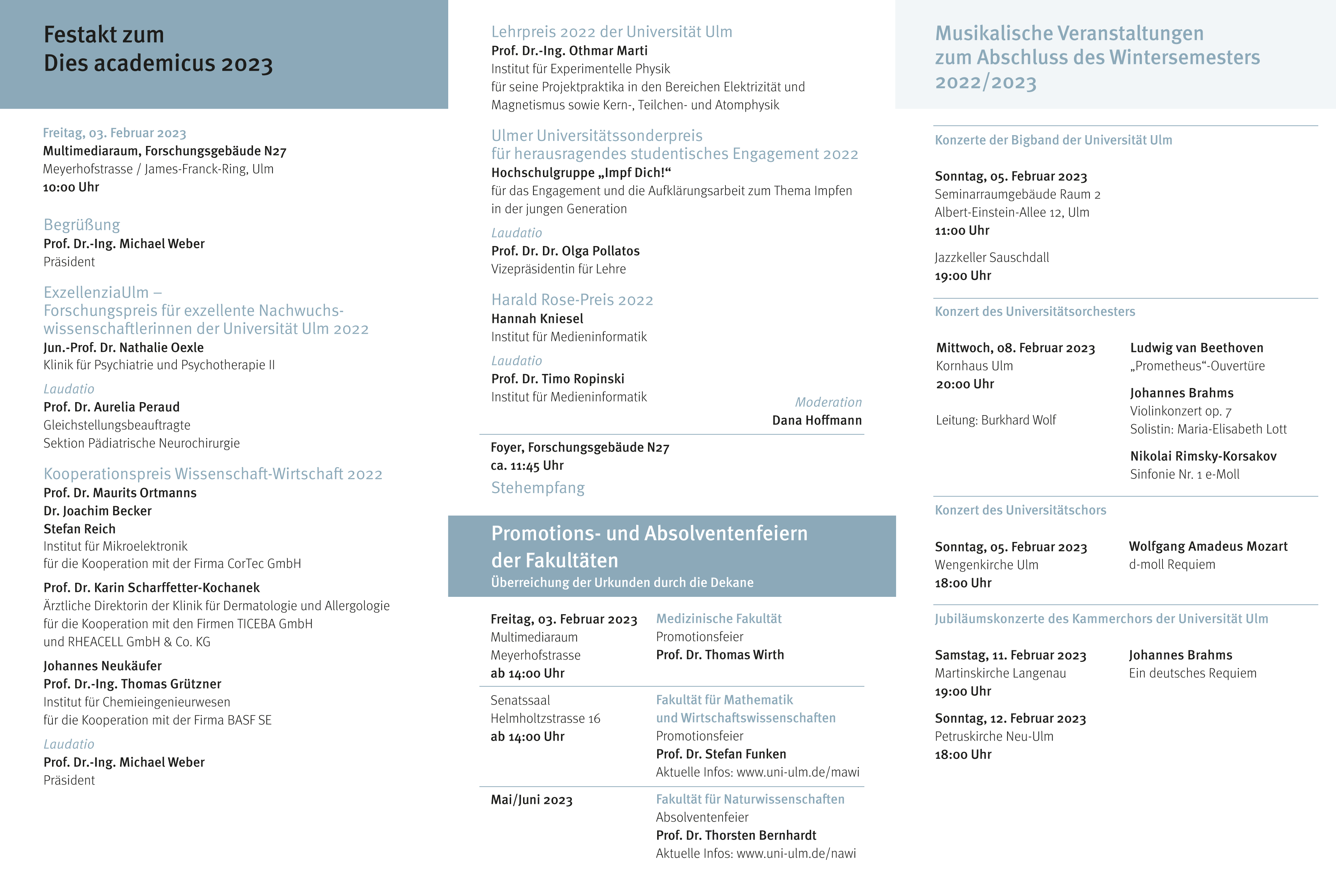Programm zum Dies academicus der Universität Ulm am 03.02.2023. Bild klicken für PDF Download.