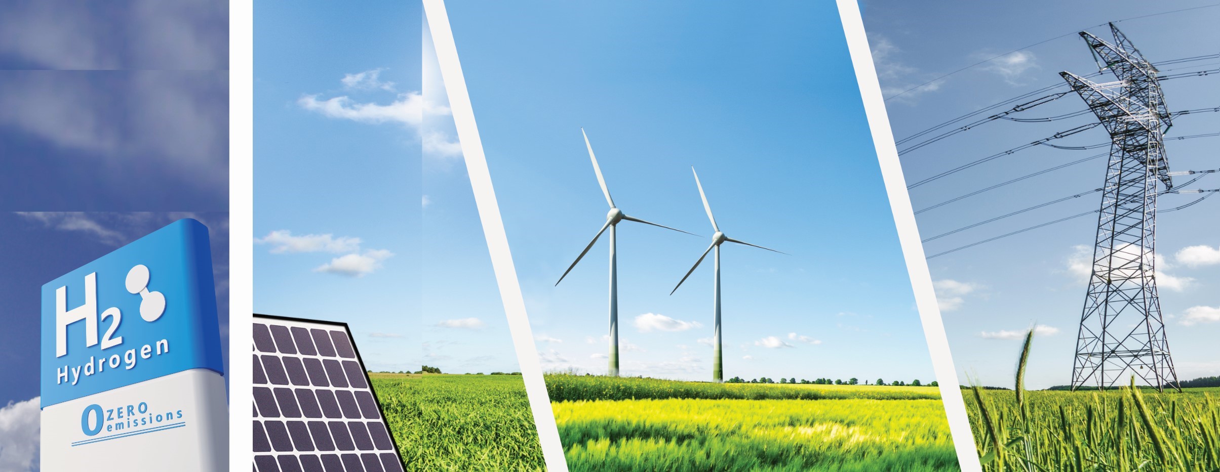 Wie warm ist kalt genug? Wie die Energiewende gelingen kann Titelbild des Programmheftes zur Herbstakademie 2022 mit Wasserstoff, Windrad, PV Panel und Strommasten