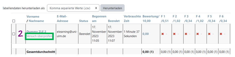 Versuch überprüfen