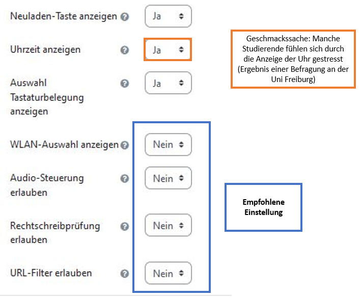 Empfohlene Einstellungen