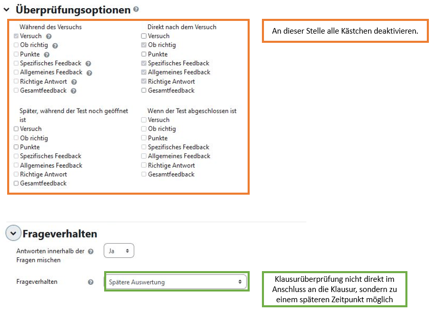 Überprüfungsoption und Frageverhalten